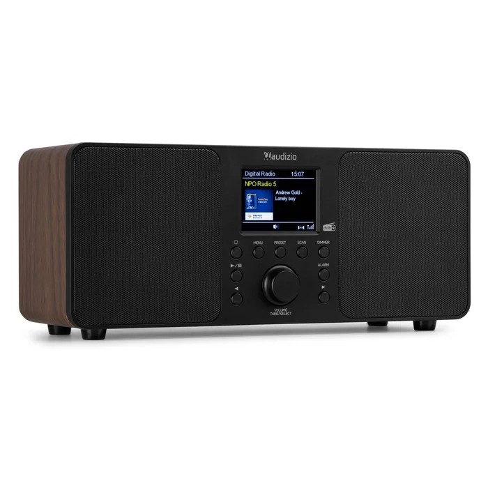 Audizio Genua Radio DAB+ Bluetooth 5.0 – Noyer, Écran Couleur 2,8 avec Télécommande