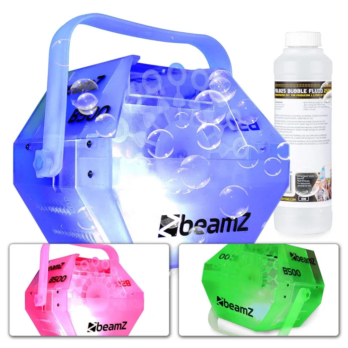 BeamZ B500LED Machine à Bulles avec LED RGB Intégrées – 250ml de Concentré de Liquide à Bulles
