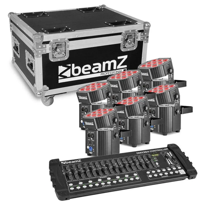 BeamZ BBP60 – Lot de 6 Projecteurs PAR RGB Uplight WDMX avec Flightcase
