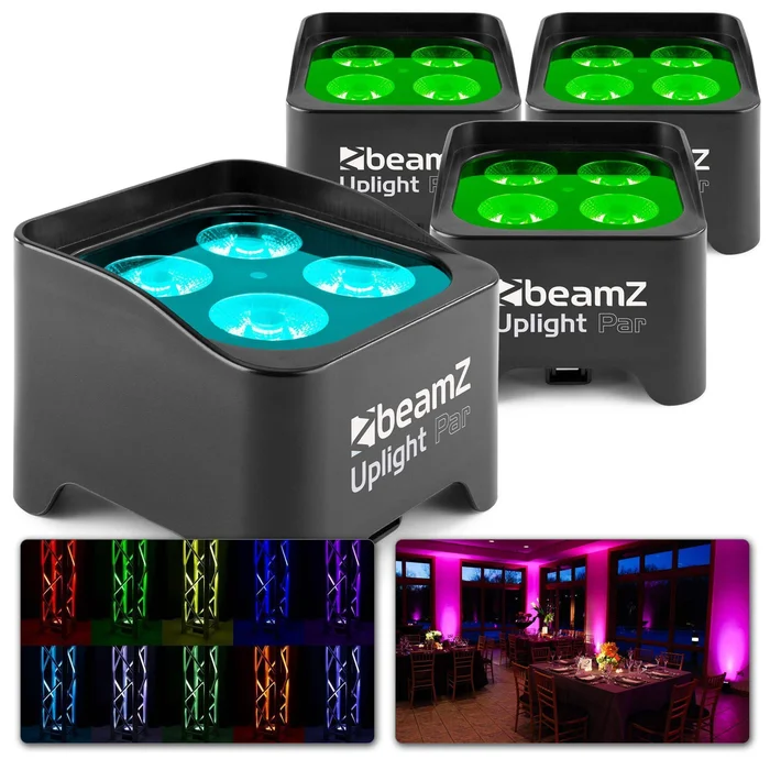 BeamZ BBP90 – 4x Projecteurs d’Ambiance sur Batterie 4 x 4 Watts RGB-UV – Noir