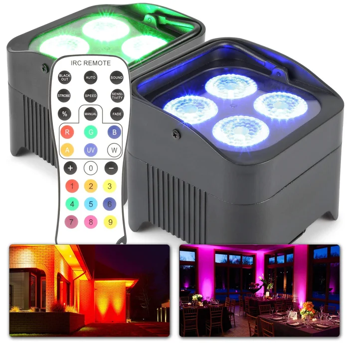 BeamZ BBP94 – Lot de 2 Projecteurs PAR Uplight sur Batterie RGB-UV DMX – 40 Watts