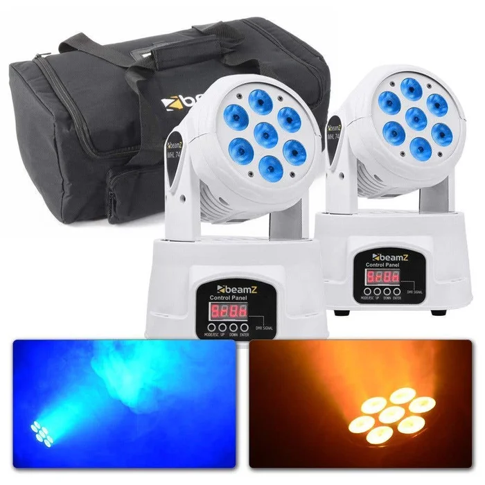BeamZ MHL74 – 2x Lyres Wash Blanches 7x LED RGBW 10W avec Valise Souple de Transport