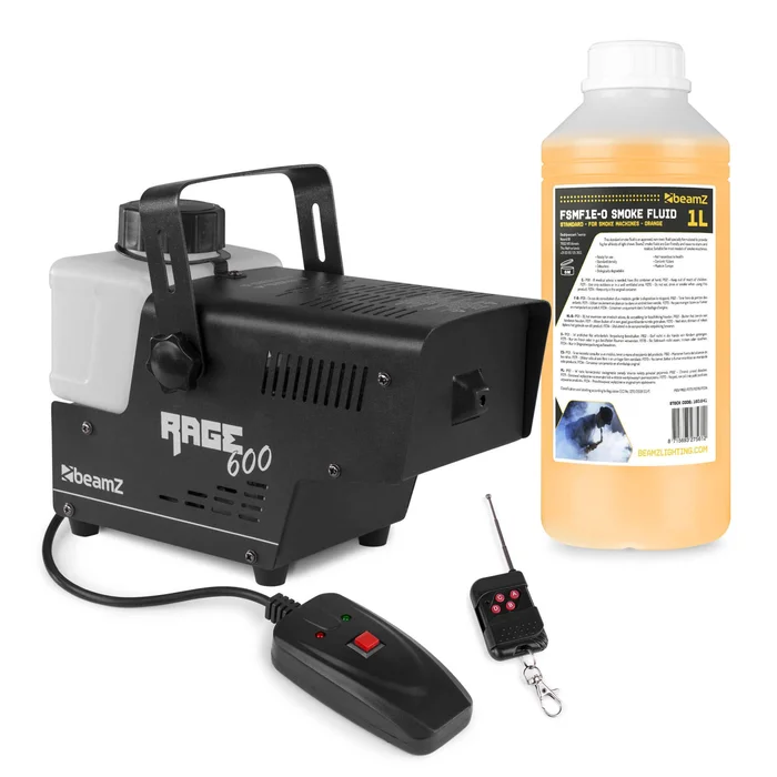 BeamZ RAGE600 – Pack Machine à Fumée avec 1L de Liquide et Télécommandes – 600 Watts