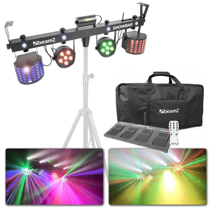 BeamZ Showbar avec Pédale sans Fil – 4 Effets de Lumière, Barre pour Projecteurs, Contrôle DMX