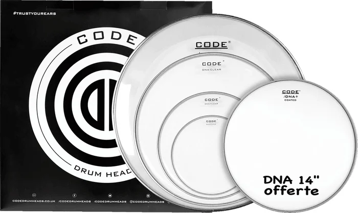 Code Drum Head Full Pack DNA Clear 10/12/16/22 + 14″ DNA Sablée