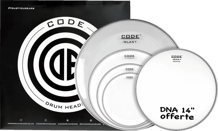Code Drum Head Full Pack GENERATOR Clear 10/12/14/20 + 14″ DNA Sablée