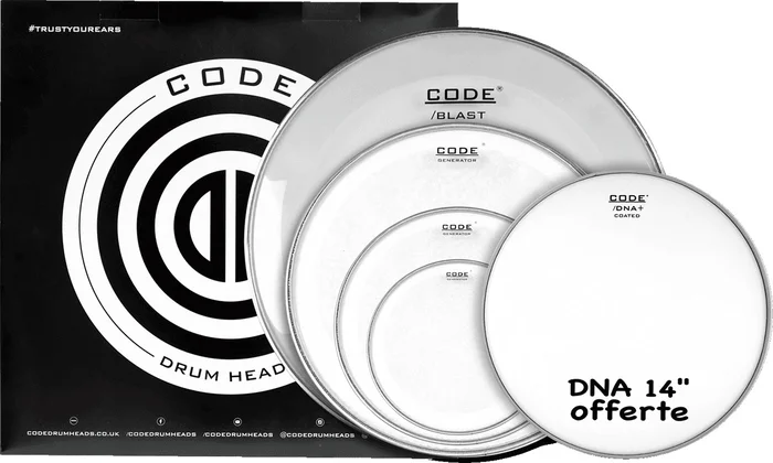 Code Drum Head Full Pack GENERATOR Clear 10/12/16/22 + 14″ DNA Sablée