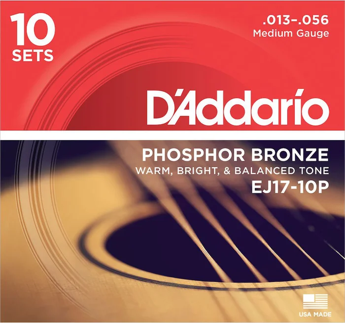 D&rsquo;ADDARIO AND CO EJ17-10p Pack de 10 Phosphor Bronze Medium 13-56