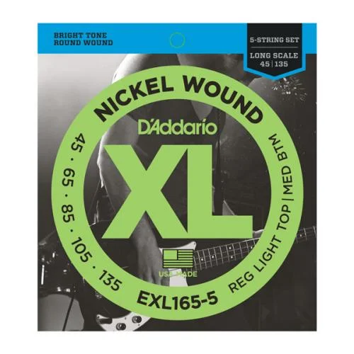 D’ADDARIO EXL165-5 NICKEL WOUND 5-ST BASS CUSTOM LIGHT 45/135 LONG SCALE