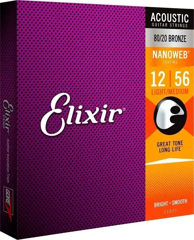 Elixir 11077 Nanoweb 12-56 Cordes de guitares acoustiques