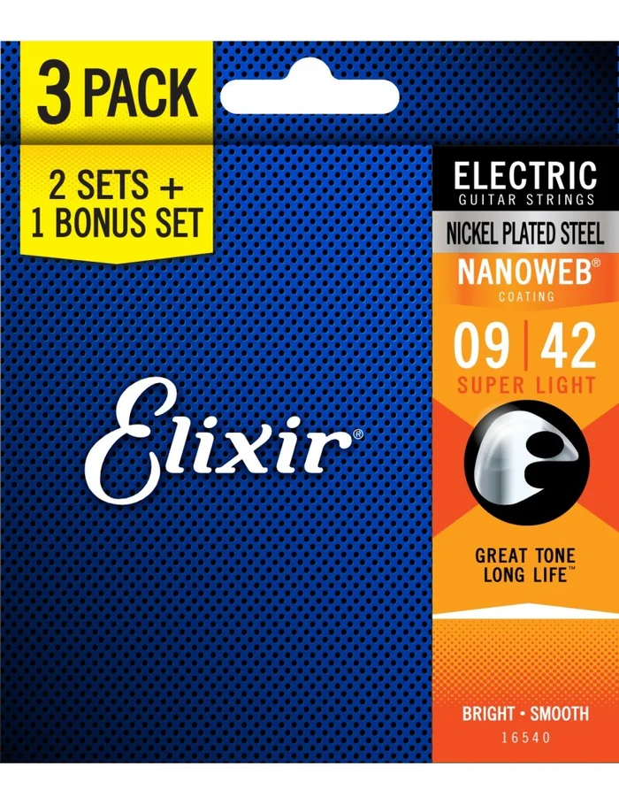 Elixir 16540 pack de 3 jeux electric nanoweb 9/42