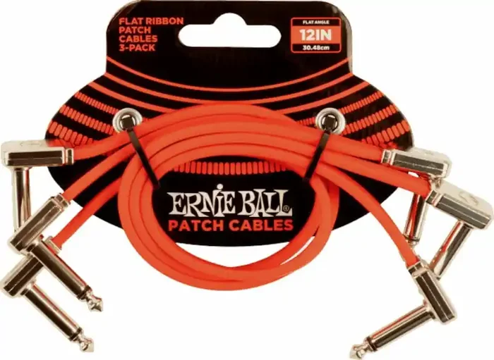 Ernie Ball 12″ Flat Ribbon Patch Cable Red 3-Pack 30 cm Angle – Angle Câble de patch