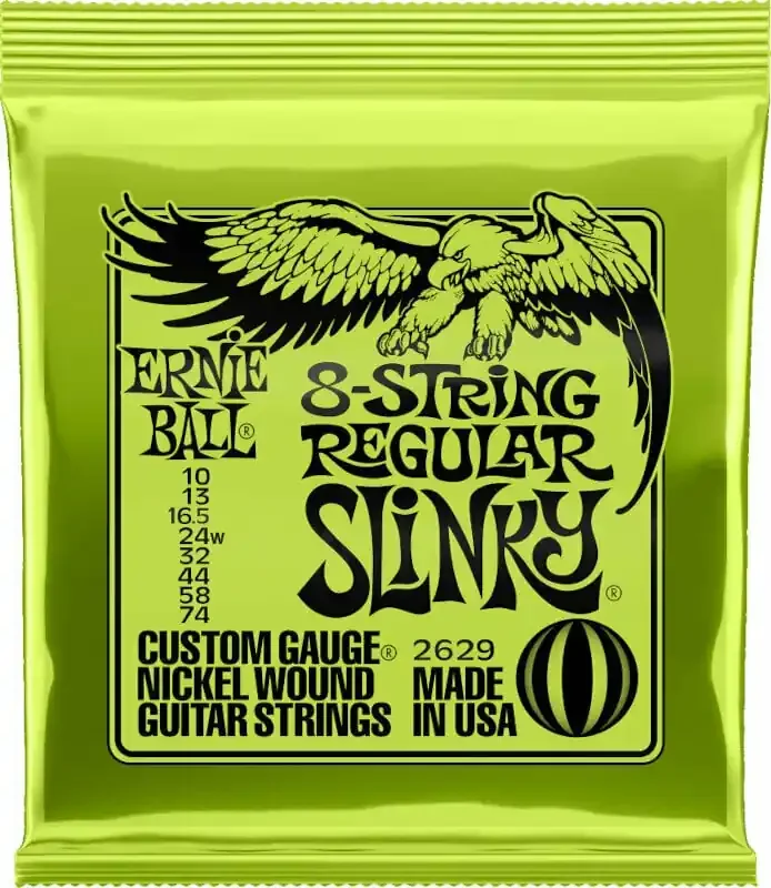 Ernie Ball 2629 Regular Slinky 8-String Nickel Wound 10-74 Cordes pour guitares électriques