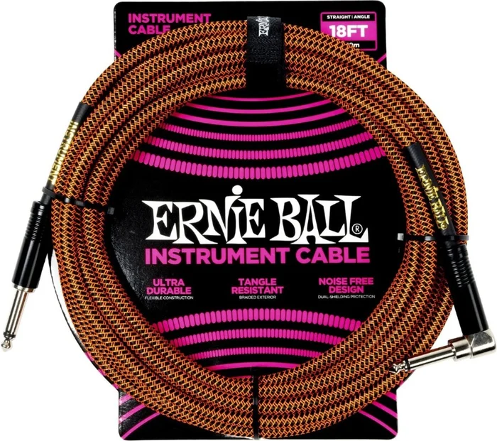 Ernie Ball Gaine Tissée Coudé 5,5m Orange et Noir