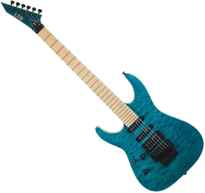 ESP LTD MH-203QM-LH See Thru Blue Guitare électrique