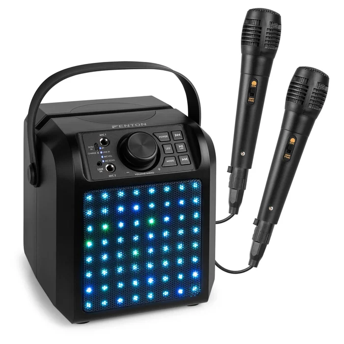 Fenton KAR50B Enceinte Karaoké Enfant Bluetooth avec Façade Lumineuse 50 Watts – Noire