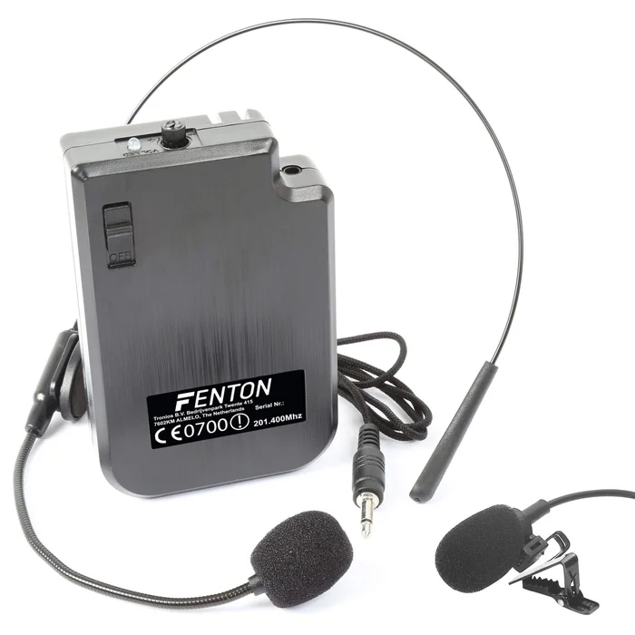Fenton Système VHF – Kit Émetteur Micro 201.400 MHz avec Micro-Cravate et Micro Serre-Tête