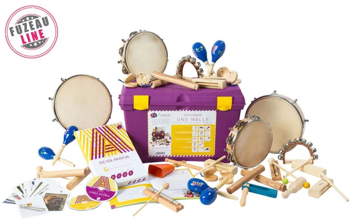 FUZEAU Malle Ateliers D’eveil Musical Jaune Melodique 24 instruments