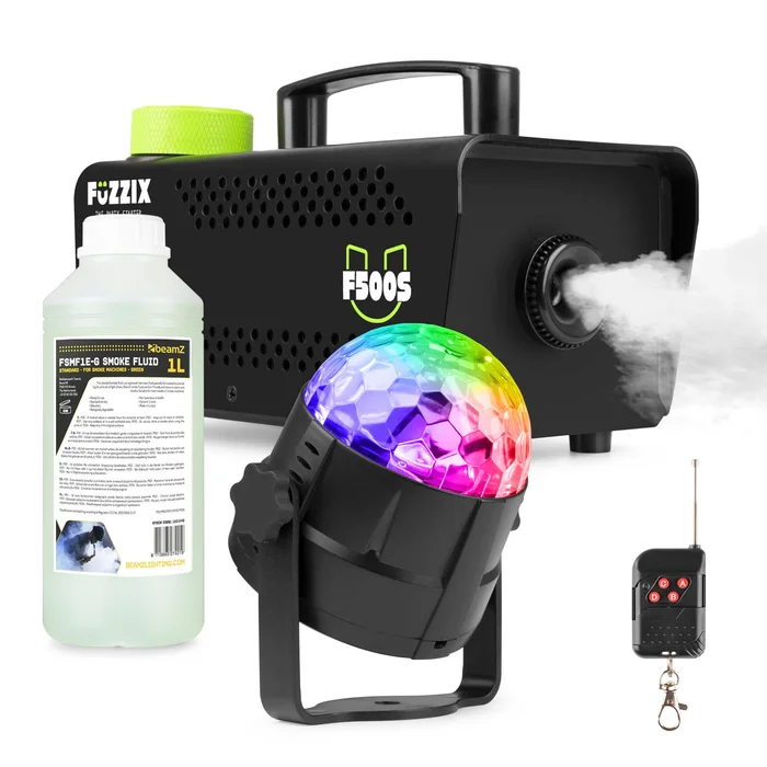 Fuzzix F500S – Pack Machine à Fumée 500 Watts, Boule Disco et 1L de Liquide