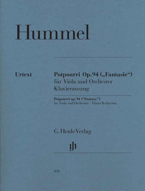 Henle Verlag HUMMEL J.N. – POTPOURRI (FANTASIE) OP. 94 FOR VIOLA AND ORCHESTRA