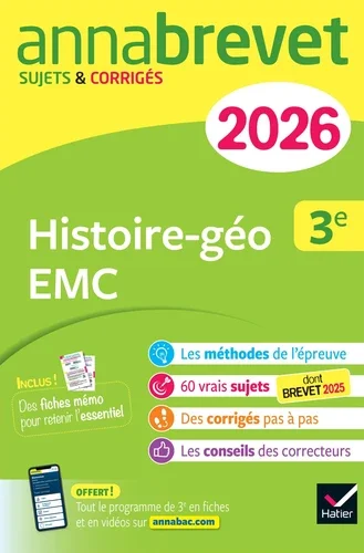 Histoire-géo EMC 3e. Sujets & Corrigés Edition 2026