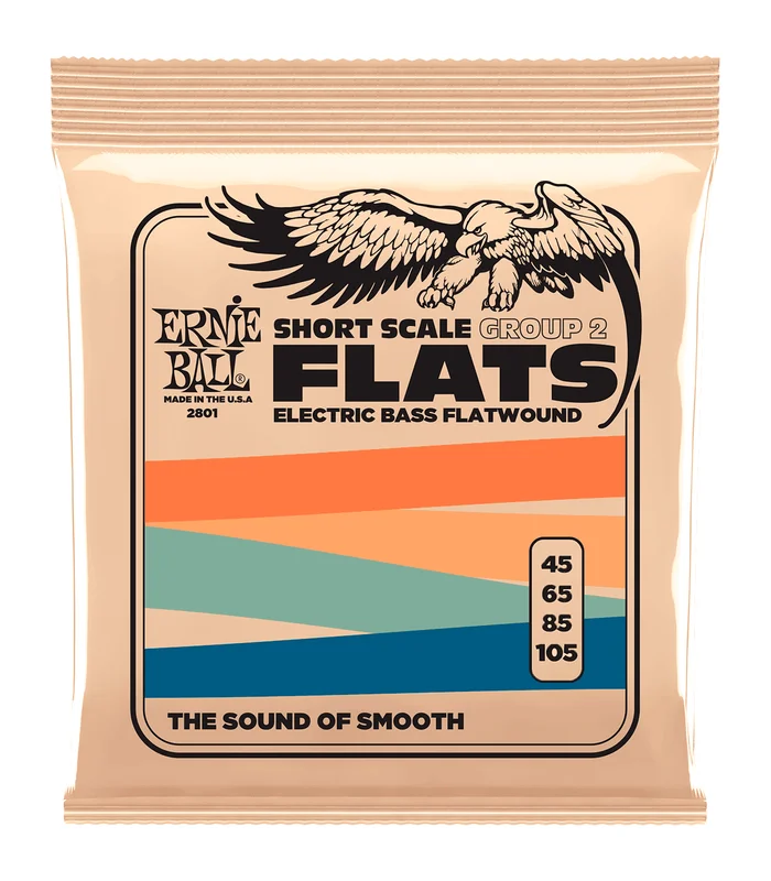 Jeu de Cordes pour Basse Electrique Ernie Ball 2801 Flatwound short scale 45-105