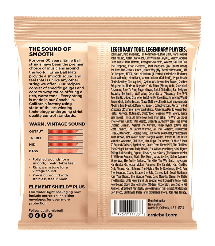Jeu de Cordes pour Basse Electrique Ernie Ball 2801 Flatwound short scale 45-105 – Image 2
