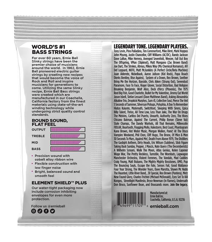 Jeu de Cordes pour Basse Electrique Ernie Ball – 2817 – Power Slinky Flatwound Short Scale 55-110 – Image 2