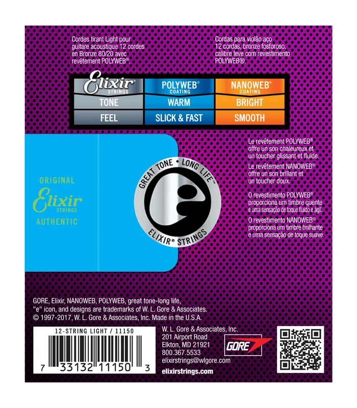 Jeu de Cordes pour Guitare Folk ELIXIR 11150 12 cordes Light 10-47 – Image 3