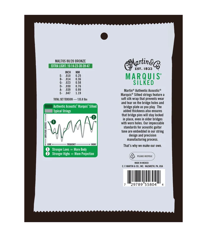 Jeu de Cordes pour Guitare Folk MARTIN & CO MA170S Bronze – Authentic Silked, Extra Light, 80/20 – Image 2