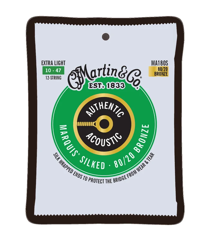 Jeu de Cordes pour Guitare Folk MARTIN & CO MA180S Bronze – Authentic Silked, 12 cordes Extra Light, 80/20