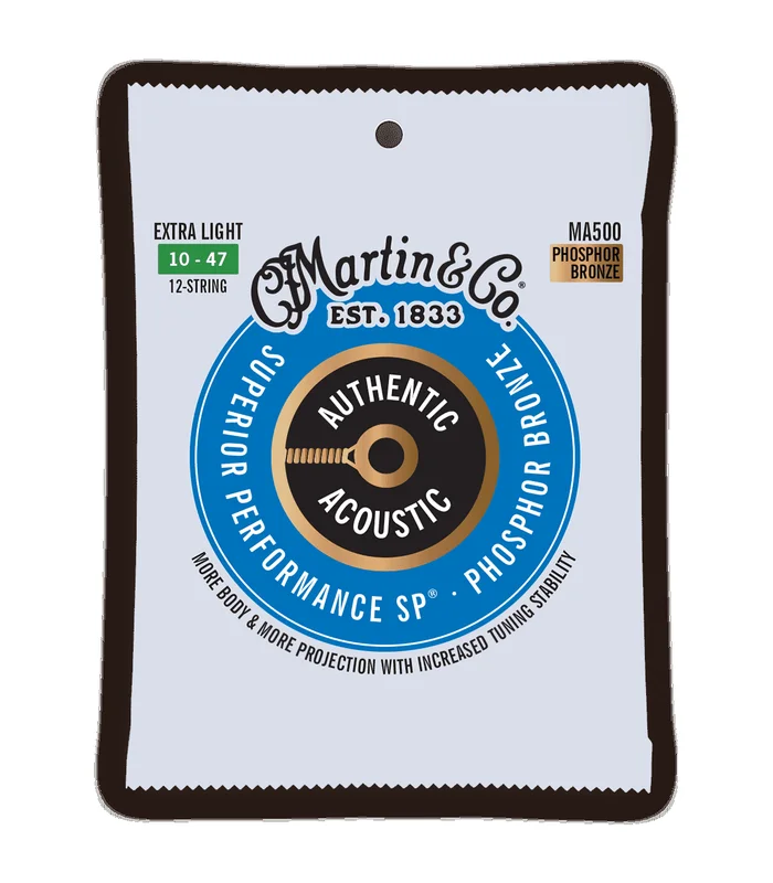 Jeu de Cordes pour Guitare Folk MARTIN & CO MA500 Phosphore Bronze – Authentic, 12 cordes, Extra Light, 92/8