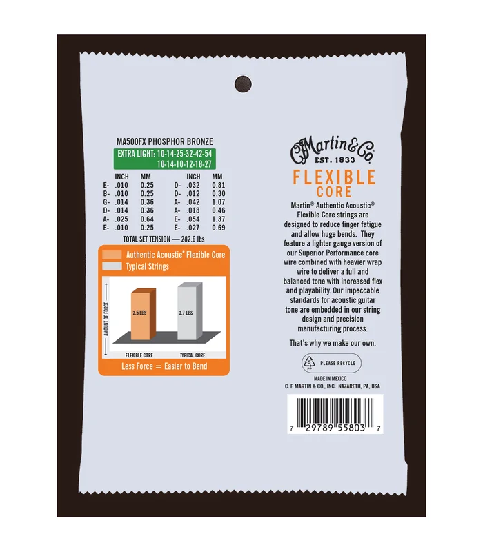 Jeu de Cordes pour Guitare Folk MARTIN & CO MA500FX Flexible Core, Extra Light, 12 cordes – Image 2