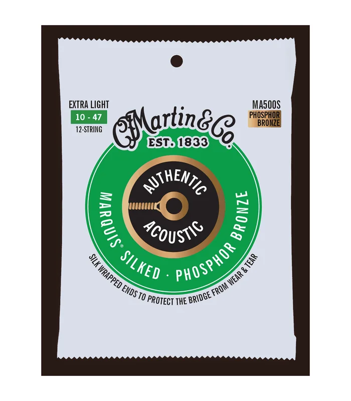 Jeu de Cordes pour Guitare Folk MARTIN & CO MA500S Phosphore Bronze – Authentic Silked, 12 cordes Extra Light, 92/8