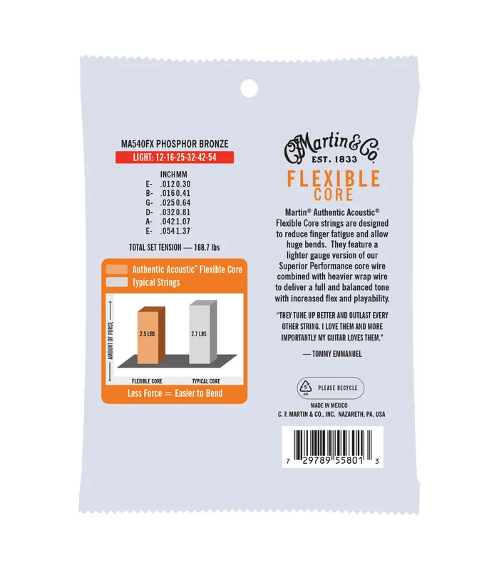 Jeu de Cordes pour Guitare Folk MARTIN & CO MA540FX Flexible Core, Flexible Core, Light, 92/8 – Image 2