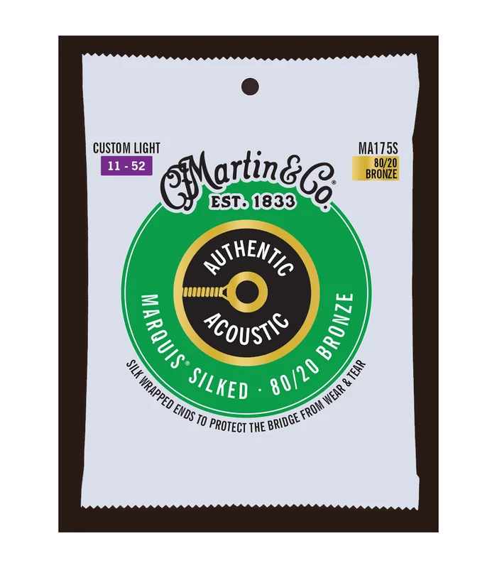 Jeu de Cordes pour Guitare Folk Martin MA175S Bronze – Authentic Silked, Custom Light, 80/20
