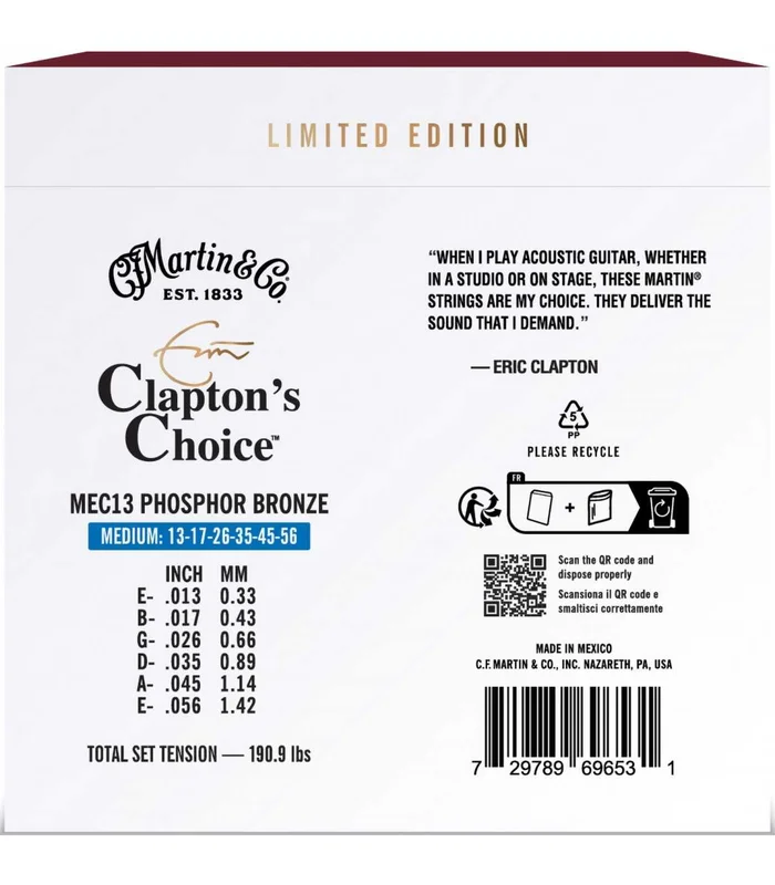 Jeu de Cordes pour Guitare Folk Martin MEC13-LTD – Clapton Medium 13-56 limited edition – Image 2