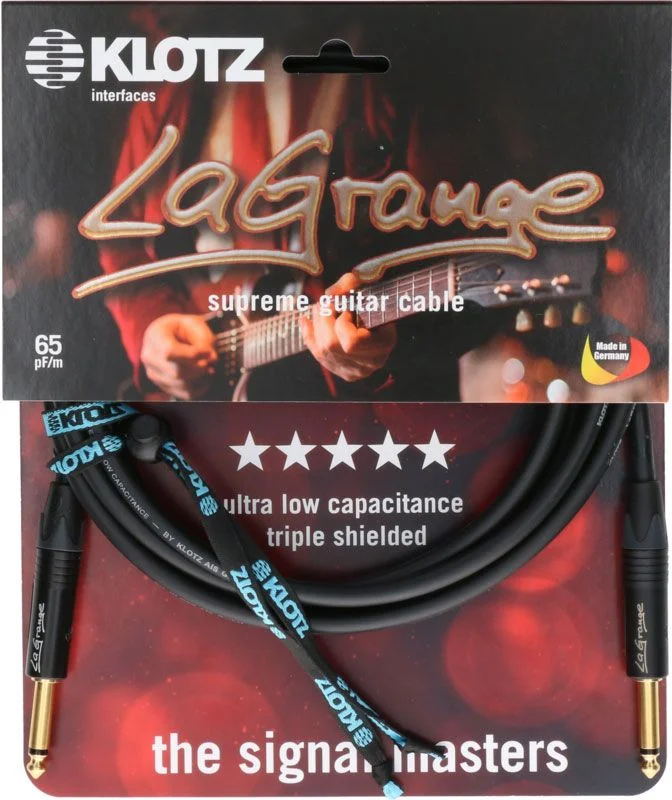 KLOTZ LA-grange Câble Instr. Noir 9M, Jack Mono – Jack Mono, Conta En Or