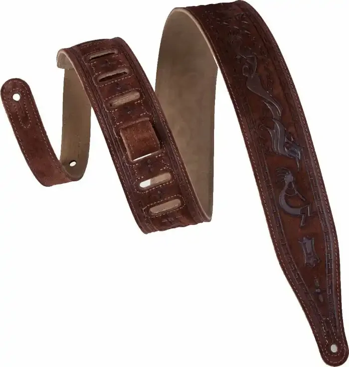 Levy‘s Embossed Suede Courroie de guitare Brown Kokopelli