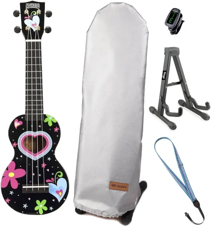 Mahalo Soprano Ukulele SET Heart Black Ukulélé soprano