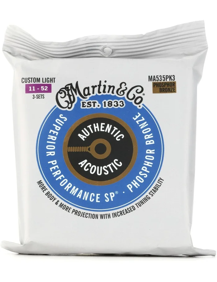 Martin MA535PK3 pack 3 jeux Authentic Acoustic SP 92/8 Phosphor Bronze cordes acoustiques 11/52