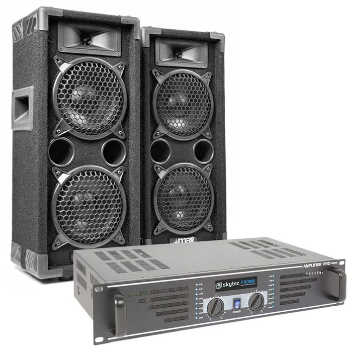 MAX Dark Night – 2 Enceintes Disco 2x 6 Pouces avec Amplificateur et Câble, Puissance 1200W