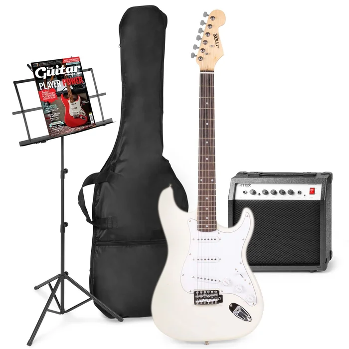 Max GigKit – Guitare Électrique Pack Débutant Ampli 40 Watts et Pupitre – Blanche