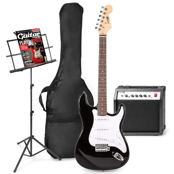 Max GigKit – Guitare Électrique Pack Débutant Ampli 40 Watts et Pupitre – Noire