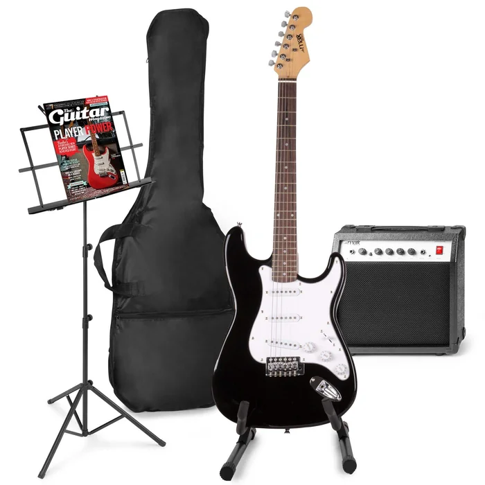 Max GigKit – Guitare Électrique Pack Débutant Ampli 40 Watts, Stand et Pupitre – Noire