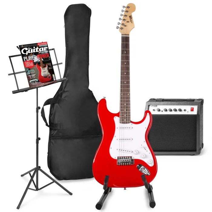 Max GigKit – Guitare Électrique Pack Débutant Ampli 40 Watts, Stand et Pupitre – Rouge
