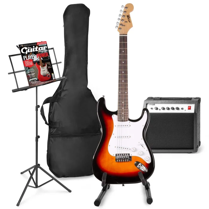 Max GigKit – Guitare Électrique Pack Débutant Ampli 40 Watts, Stand et Pupitre – Sunburst
