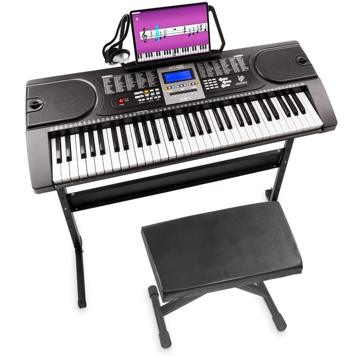 MAX Kit Complet Max KB1 Clavier Électronique Débutant avec Support Clavier, Banc Rembourré et Casque Audio