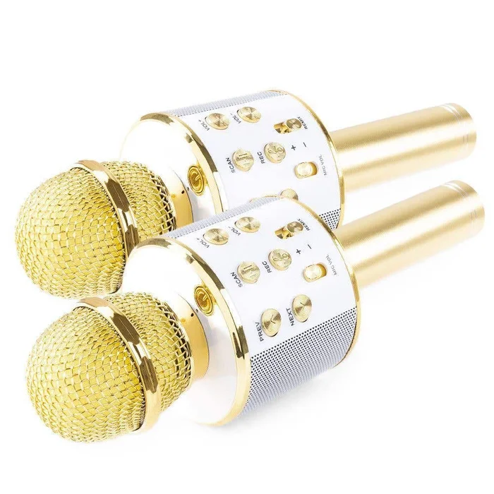MAX KM01 Kit Deux Microphones Karaoké Micro Sans Fil Bluetooth – Doré