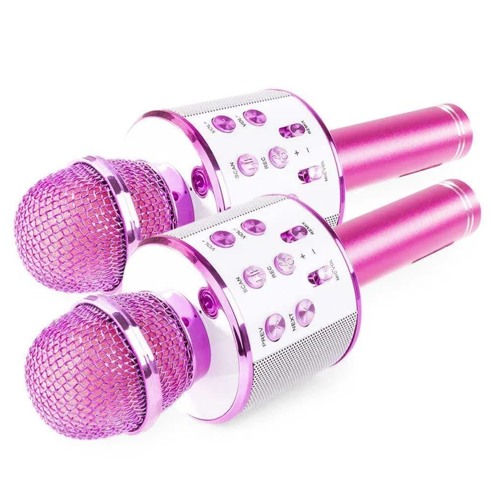MAX KM01 Kit Deux Microphones Karaoké Micro Sans Fil Bluetooth – Rose